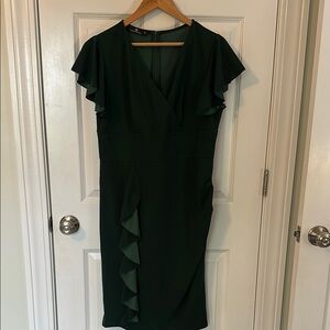 Elegant Emerald Green Ruffle Dress Size XL